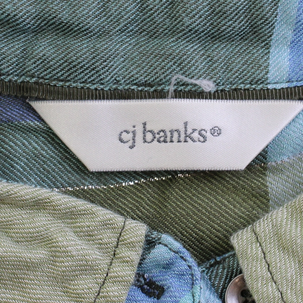 CJ Banks Green and Blue Plaid Button-Up Women's Size XL