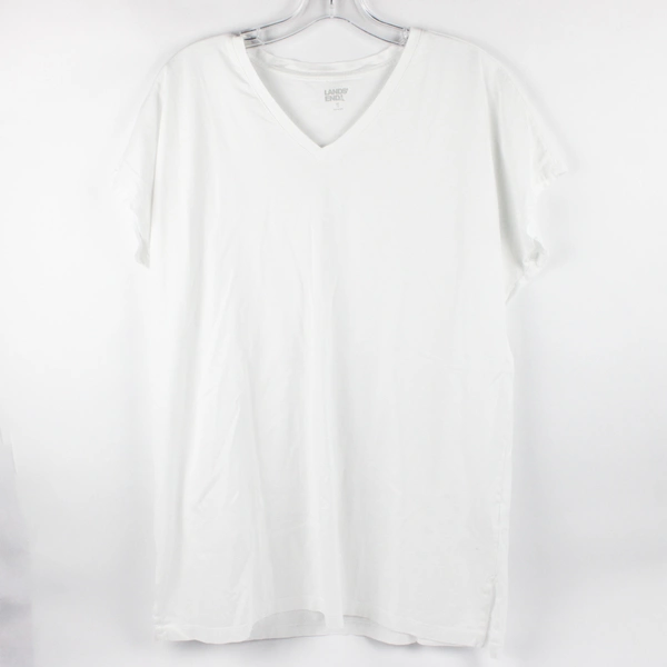 Lands' End Women's XL Cap Sleeve White T-Shirt 100% Cotton