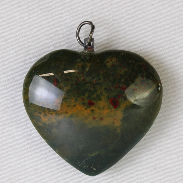 Polished Heart-Shaped Bloodstone Pendant 1.5"