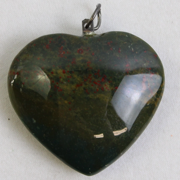 Polished Heart-Shaped Bloodstone Pendant 1.5"