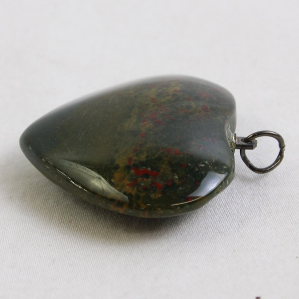 Polished Heart-Shaped Bloodstone Pendant 1.5"