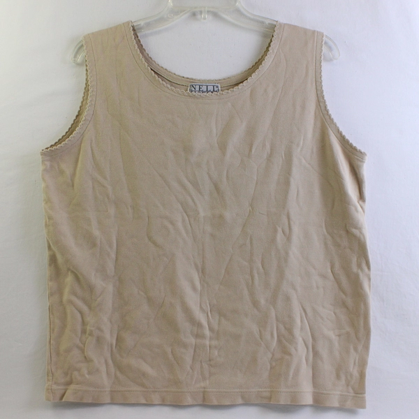Nell Flowers by J.G. Hook Beige Cotton Tank Top Women's Size Large FLAWED