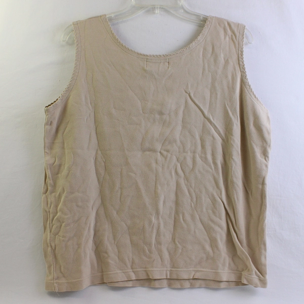 Nell Flowers by J.G. Hook Beige Cotton Tank Top Women's Size Large FLAWED