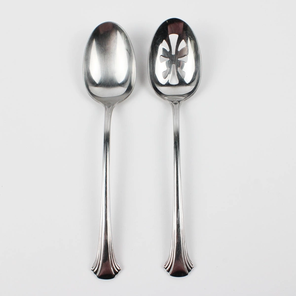 Lot Of 2 Towle Silver Exeter (Stainless) Flatware Serving Spoon Pierced/Solid 