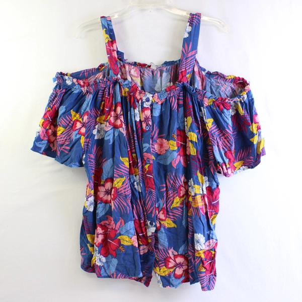 Woman Within Multicolor Floral Cold Shoulder Top Women's Size 1X 22/24