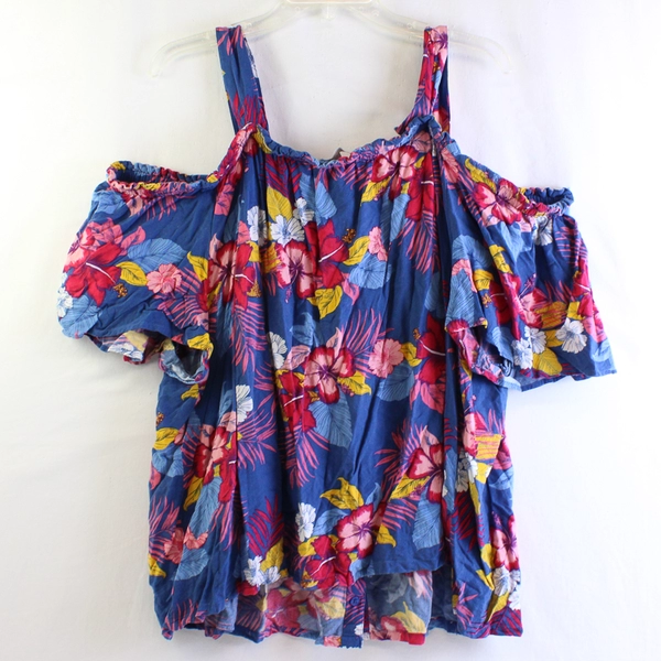 Woman Within Multicolor Floral Cold Shoulder Top Women's Size 1X 22/24