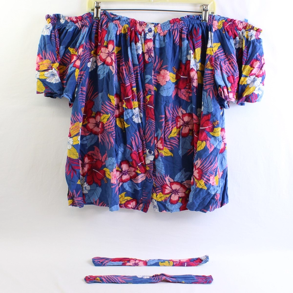 Woman Within Multicolor Floral Cold Shoulder Top Women's Size 1X 22/24