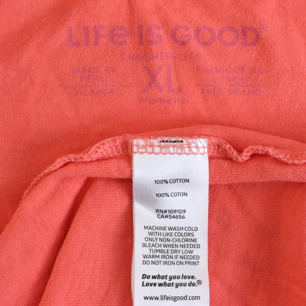 Life Is Good Coral Pink V-Neck T-Shirt Women's Size XL FLAWED