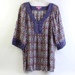 Woman Within Purple & Orange Paisley Pattern V-Neck Blouse Women's Size 1X 22/24