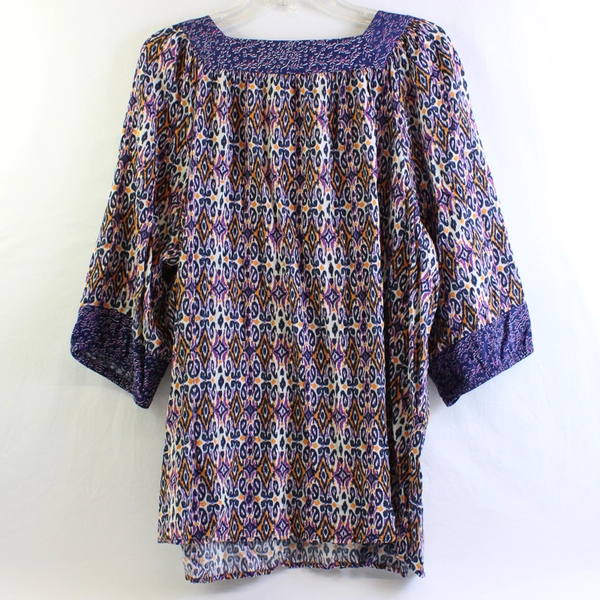 Woman Within Purple & Orange Paisley Pattern V-Neck Blouse Women's Size 1X 22/24