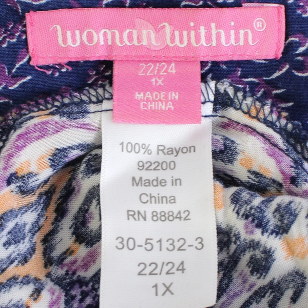 Woman Within Purple & Orange Paisley Pattern V-Neck Blouse Women's Size 1X 22/24