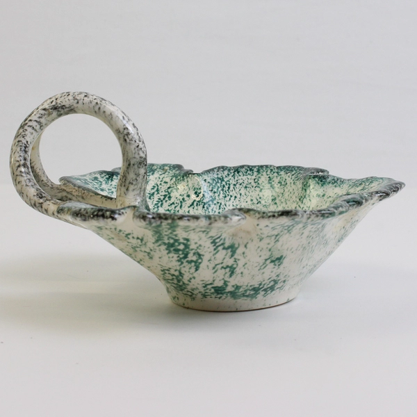 Retro Speckle Glazed Green Leaf Dish Signed by Burt Correll 1960
