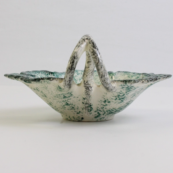 Retro Speckle Glazed Green Leaf Dish Signed by Burt Correll 1960