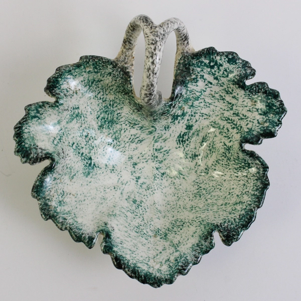 Retro Speckle Glazed Green Leaf Dish Signed by Burt Correll 1960