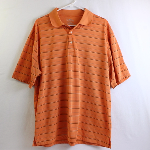 PGA Tour Orange Horizontal Stripped Short Sleeve Polo Shirt Men's Size XL