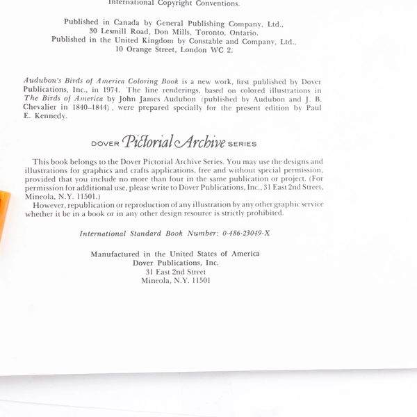 Audubon's Birds of America Coloring Book by John James Audubon 1974 Paperback