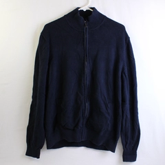 Van Heusen Navy Blue Full Zip Cotton Mock Neck Sweater Men's Size Large