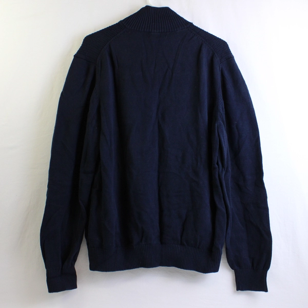 Van Heusen Navy Blue Full Zip Cotton Mock Neck Sweater Men's Size Large