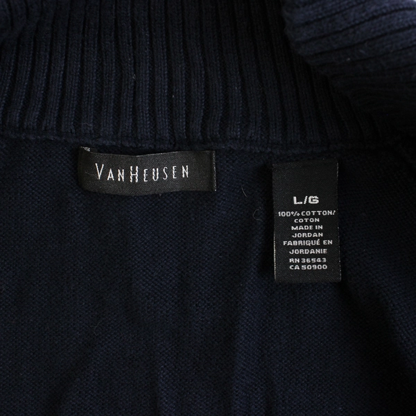 Van Heusen Navy Blue Full Zip Cotton Mock Neck Sweater Men's Size Large