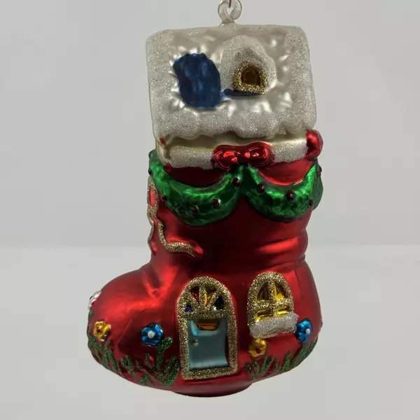 RADKO Old Women Who Lived In a Shoe House With Flowers Mercury Glass Ornament