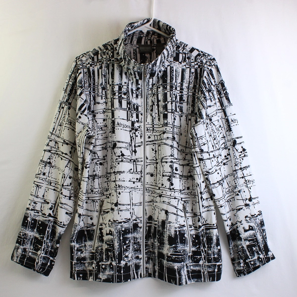 Additions by Chico's Black and White Splatter Print Full-Zip Jacket Women's Sz 2