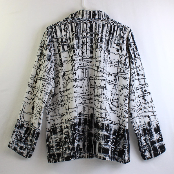 Additions by Chico's Black and White Splatter Print Full-Zip Jacket Women's Sz 2