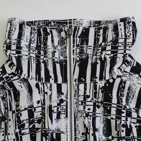 Additions by Chico's Black and White Splatter Print Full-Zip Jacket Women's Sz 2