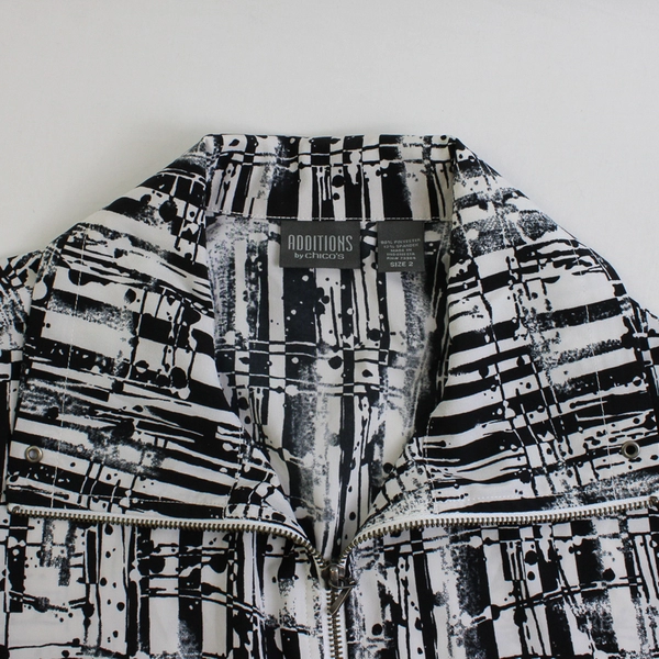 Additions by Chico's Black and White Splatter Print Full-Zip Jacket Women's Sz 2