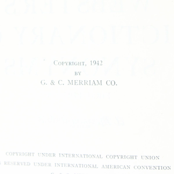 Vintage Webster's Dictionary of Synonyms 1942 First Edition Hardcover Thumb Ind