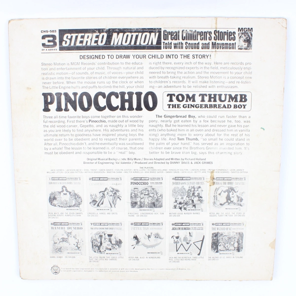 MGM Children's Series #3 Pinocchio Tom Thumb The Gingerbread Boy Vinyl Record