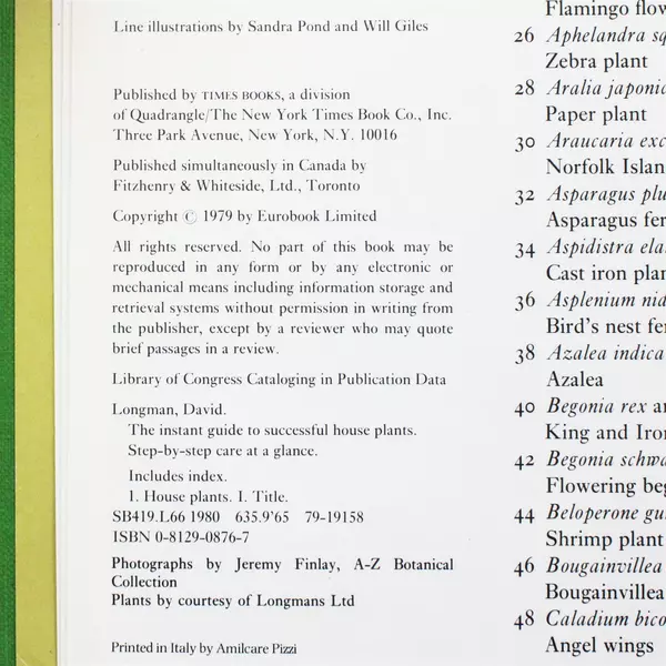 The Instant Guide to Successful House Plants By David Longman Hardcover