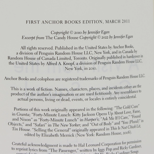 A Visit from the Goon Squad by Jennifer Egan A 2010 Novel Paperback