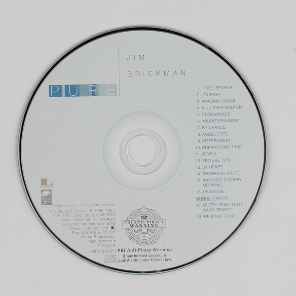 Pure Jim Brickman Music CD With 2 Bonus Tracks 2006 Windham Hill Records
