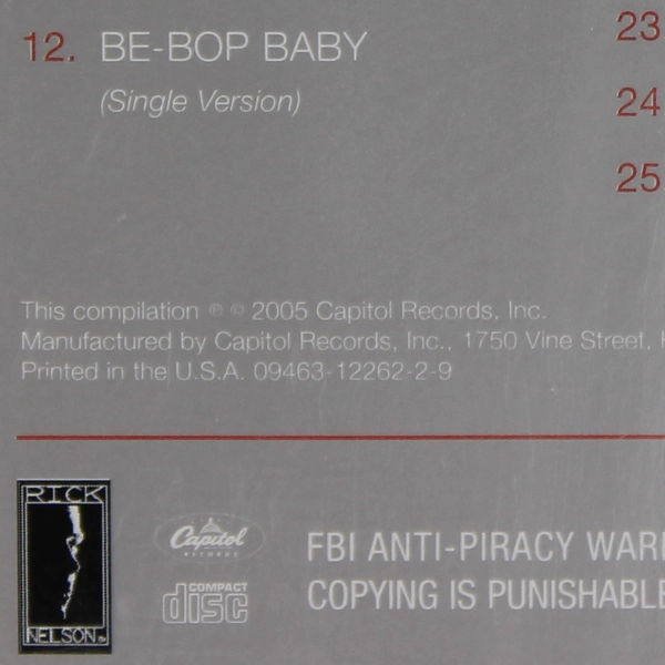 Ricky Nelson Greatest Hits 2005 Music CD Capital Records