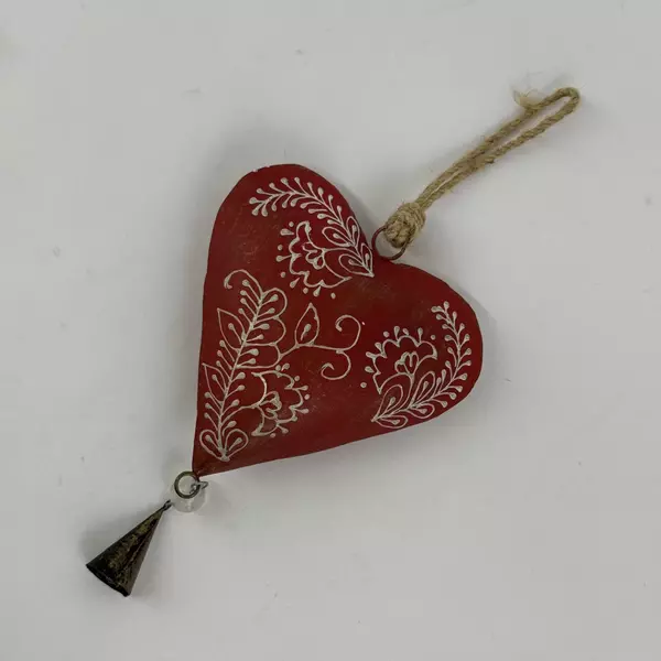 Heart Of Alsace Handpainted Red Metal Folk Heart String Loop and Bell