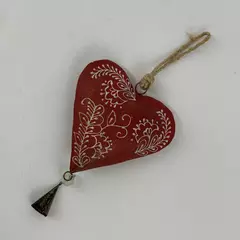 Heart Of Alsace Handpainted Red Metal Folk Heart String Loop and Bell