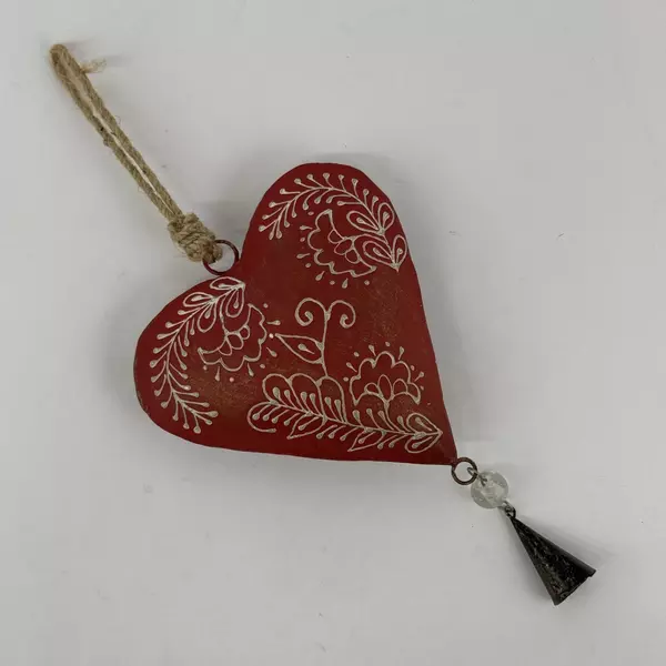 Heart Of Alsace Handpainted Red Metal Folk Heart String Loop and Bell