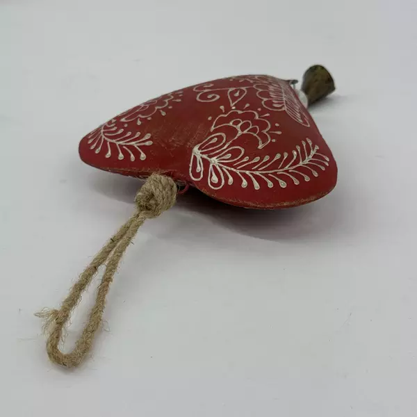 Heart Of Alsace Handpainted Red Metal Folk Heart String Loop and Bell