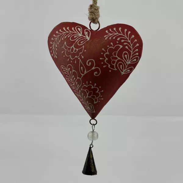 Heart Of Alsace Handpainted Red Metal Folk Heart String Loop and Bell