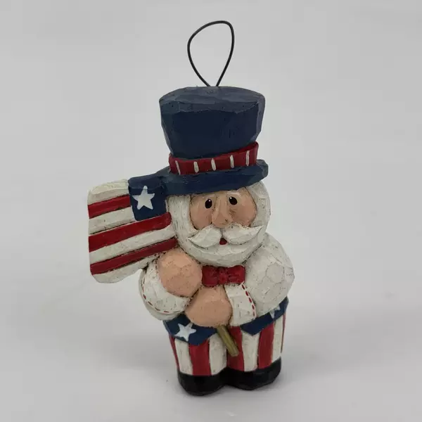 Eddie Walker Patriotic Santa Uncle Sam July 4th Figurine Stars Stripes w/Flag