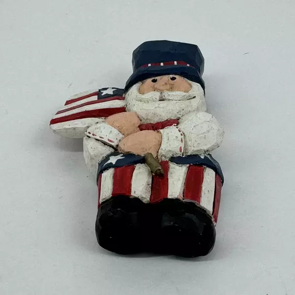 Eddie Walker Patriotic Santa Uncle Sam July 4th Figurine Stars Stripes w/Flag
