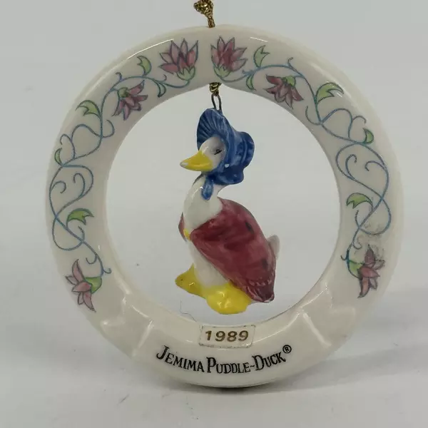 VTG 1988 Jemima Puddle-Duck Ceramic Christmas Ornament Schmid Dangle B. Potter