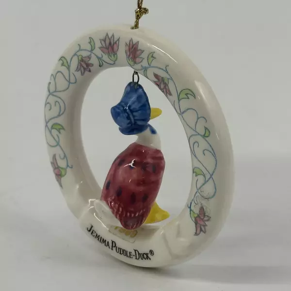VTG 1988 Jemima Puddle-Duck Ceramic Christmas Ornament Schmid Dangle B. Potter