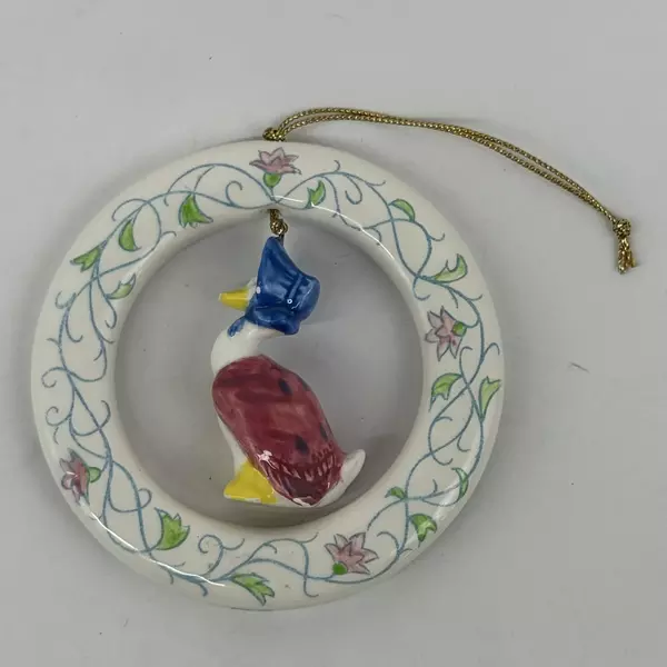 VTG 1988 Jemima Puddle-Duck Ceramic Christmas Ornament Schmid Dangle B. Potter