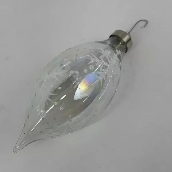 Clear Glass Glitter Snowflake Teardrop Finial Christmas Ornament