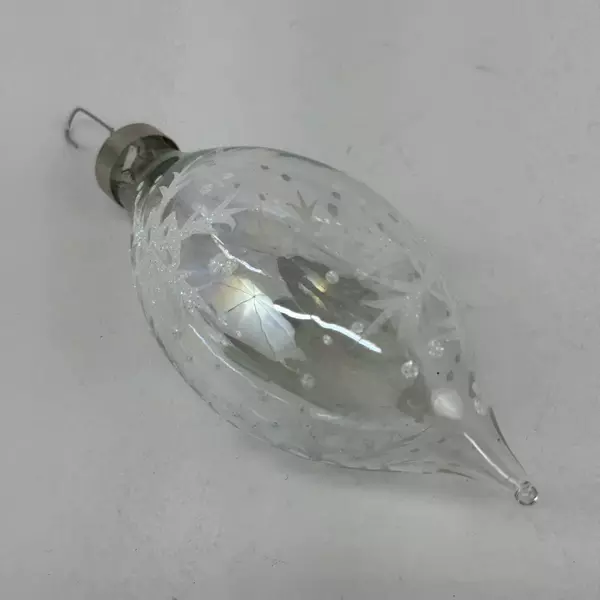 Clear Glass Glitter Snowflake Teardrop Finial Christmas Ornament
