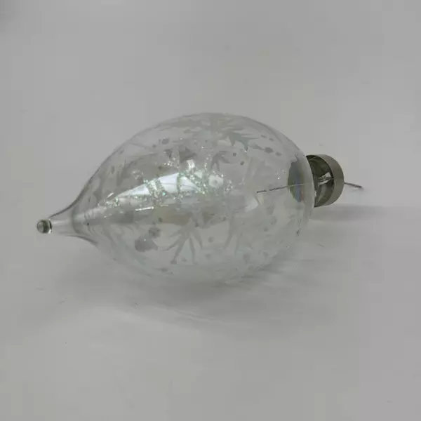 Clear Glass Glitter Snowflake Teardrop Finial Christmas Ornament