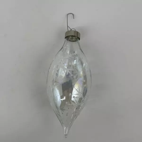 Clear Glass Glitter Snowflake Teardrop Finial Christmas Ornament