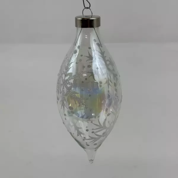 Clear Glass Glitter Snowflake Teardrop Finial Christmas Ornament