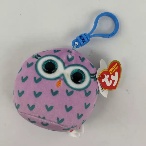 Ty Mini Beanie Squishies Squish-A-Boos Plush Winks The Owl With Clip 3 Inches